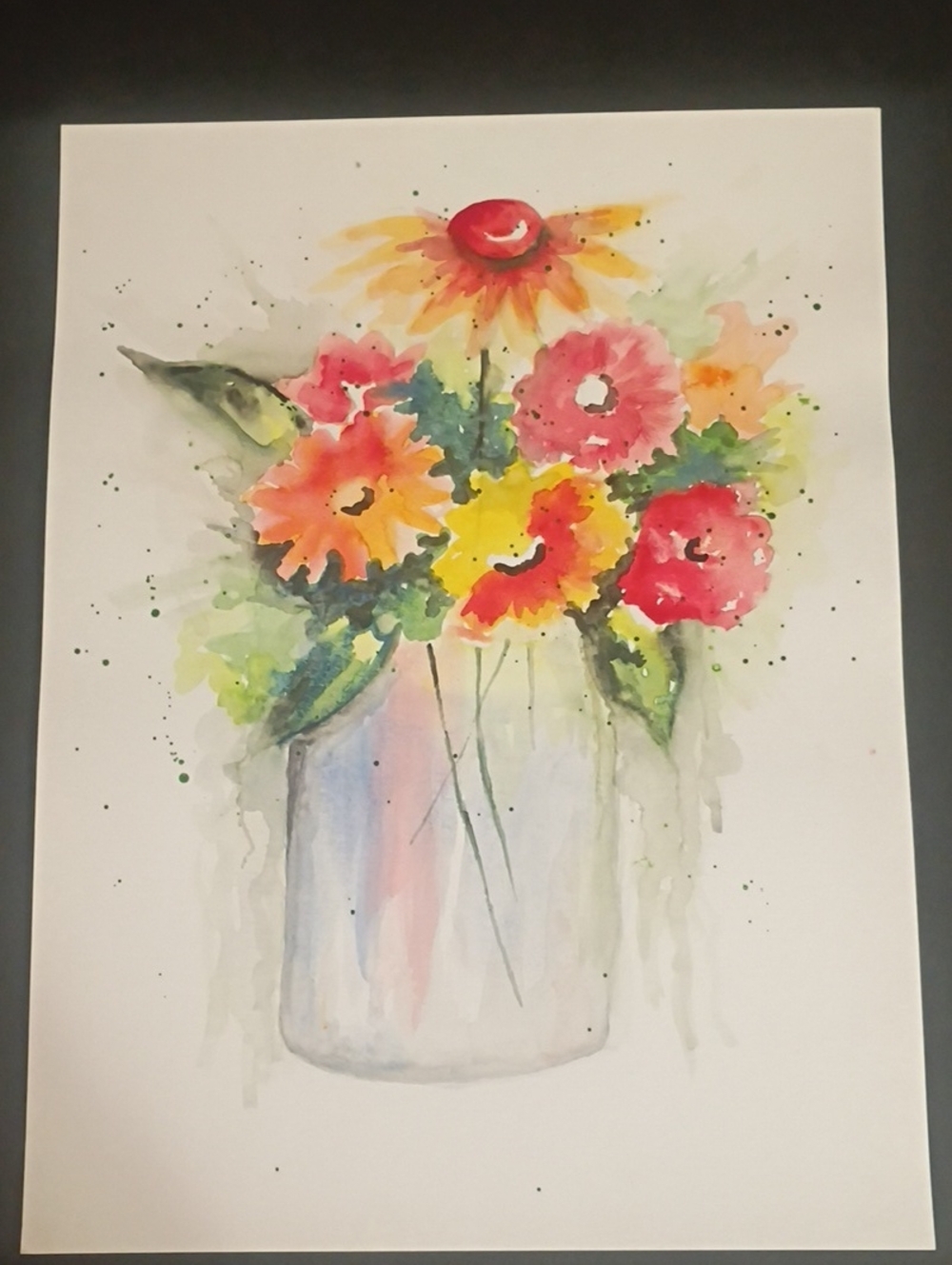 Watercolor Floral Vase Wall Art On Paper Unframed Hand Painted